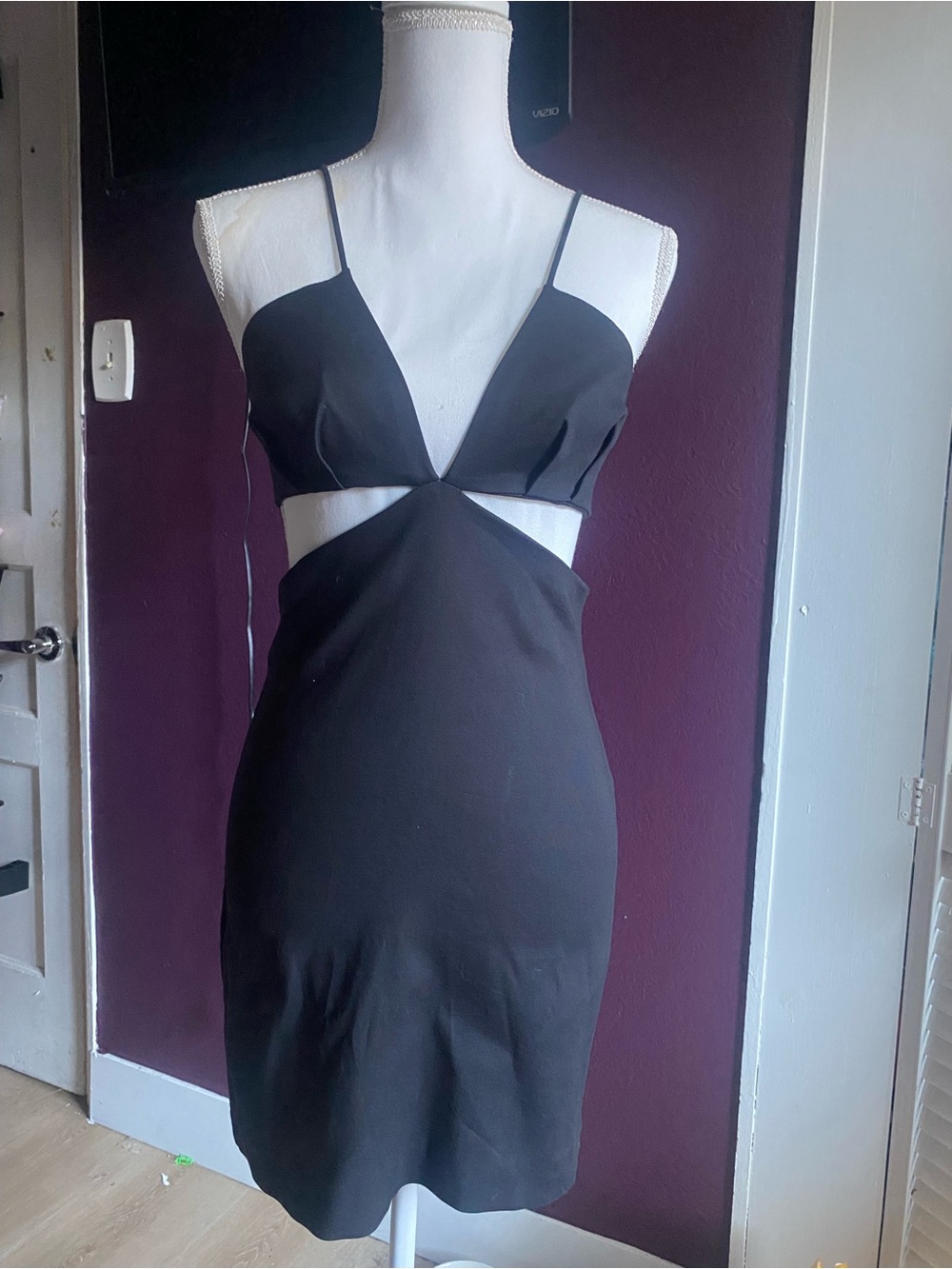 Zara Black Cutout Mini Dress with Spaghetti Straps
